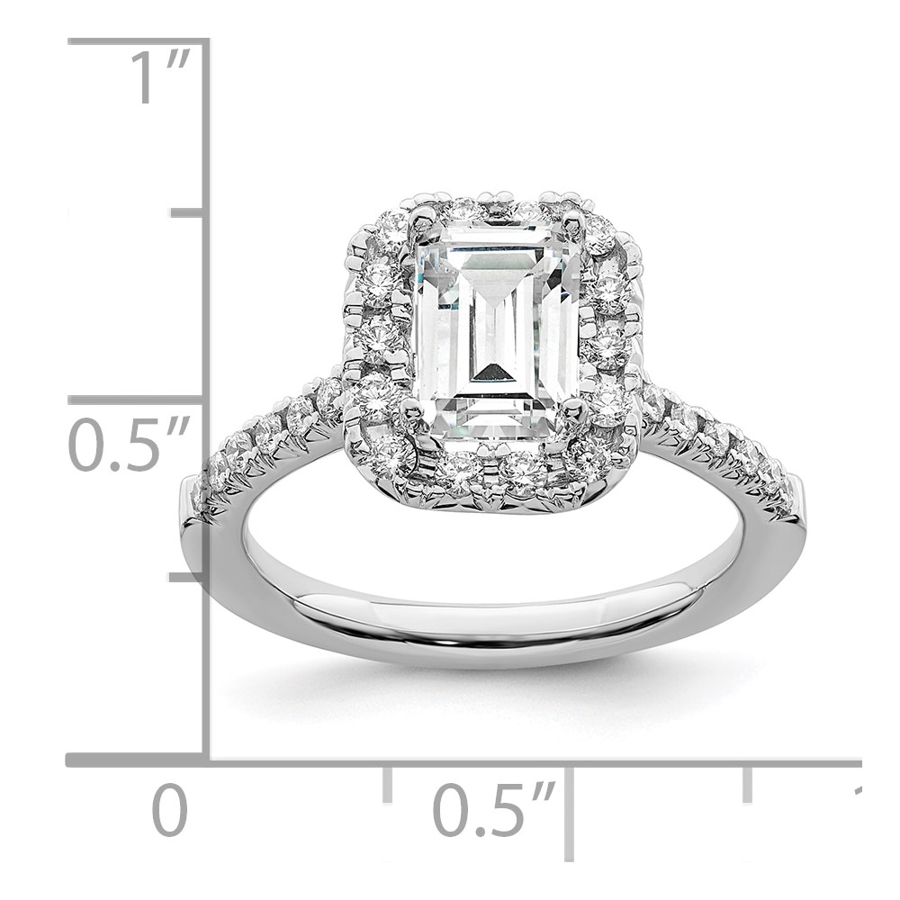 True Origin 14K White Gold 5/8 carat Lab Grown Diamond VS  D E F  Semi Mount Emerald Halo Engagement Ring (RM2062E-150-WLD)
