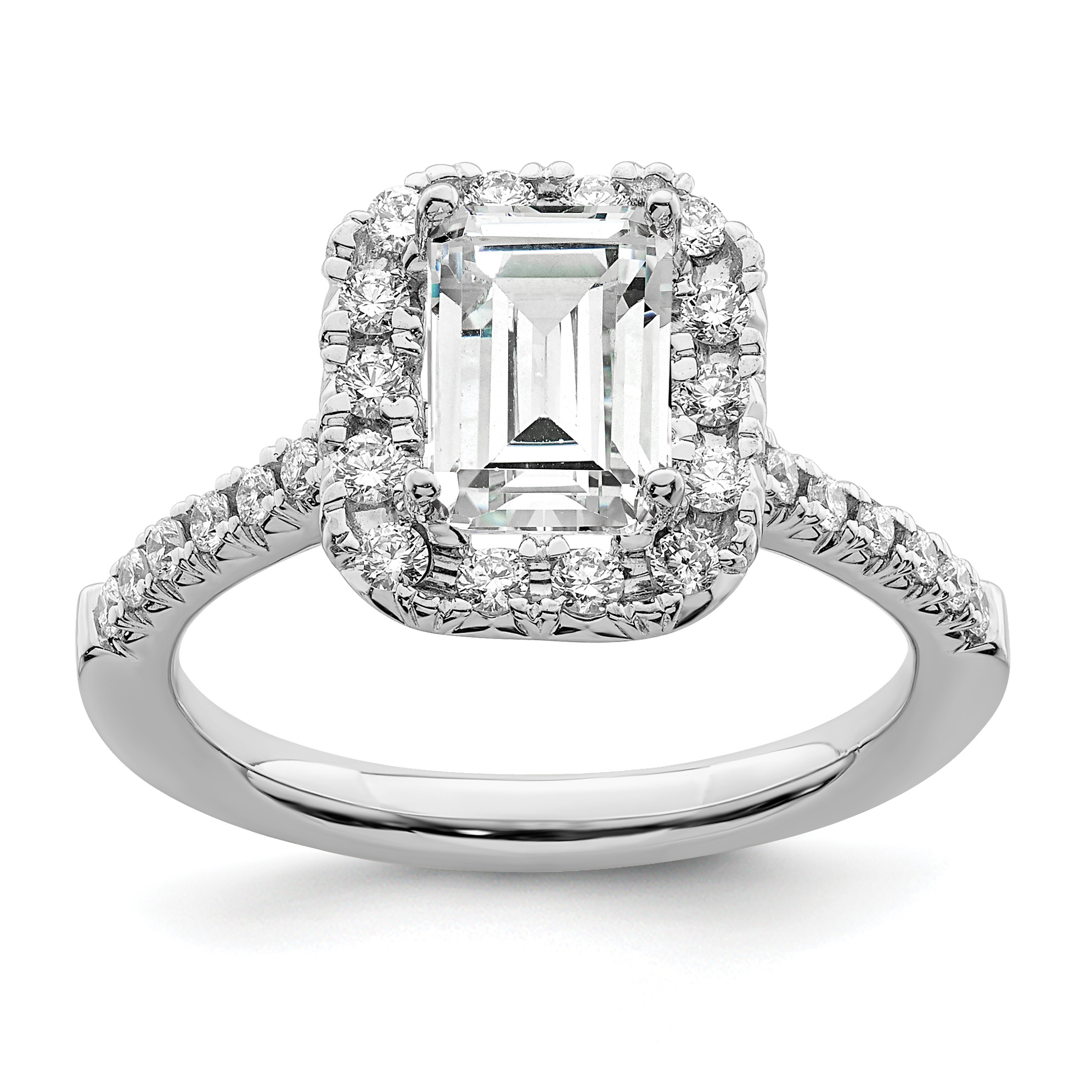 True Origin 14K White Gold 5/8 carat Lab Grown Diamond VS  D E F  Semi Mount Emerald Halo Engagement Ring (RM2062E-150-WLD)