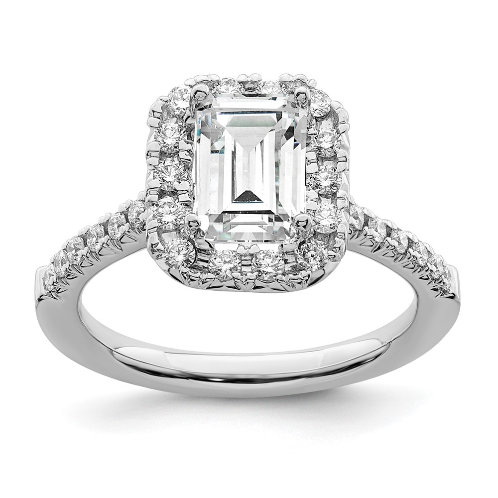 14K White Gold 0.62 Carat Lab Grown Diamond VS SI+ G+ 1.50 Carat Emerald Center Semi Mount Halo Engagement Ring