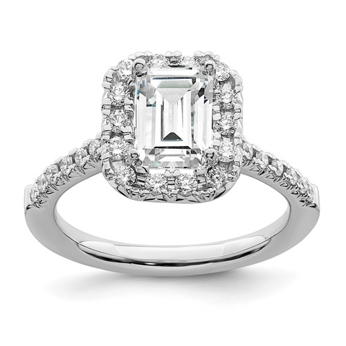 True Origin 14K White Gold 0.62 Carat Lab Grown Diamond VS+ F+ Semi-Mount Emerald Halo Engagement Ring