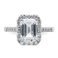 14K White Gold 0.38 Carat Lab Grown Diamond VS SI+ G+ 2 Carat Emerald Center Semi Mount Halo Engagement Ring view 4