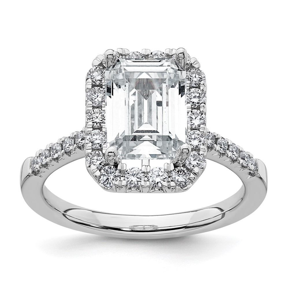 14K White Gold 0.38 Carat Lab Grown Diamond VS SI+ G+ 2 Carat Emerald Center Semi Mount Halo Engagement Ring