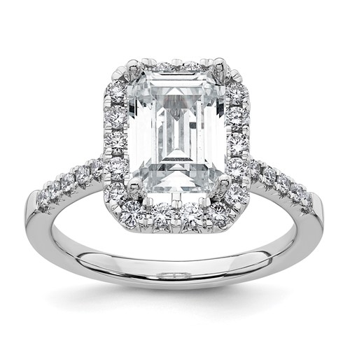 14K White Gold 0.38 Carat Lab Grown Diamond VS SI+ G+ 2 Carat Emerald Center Semi Mount Halo Engagement Ring
