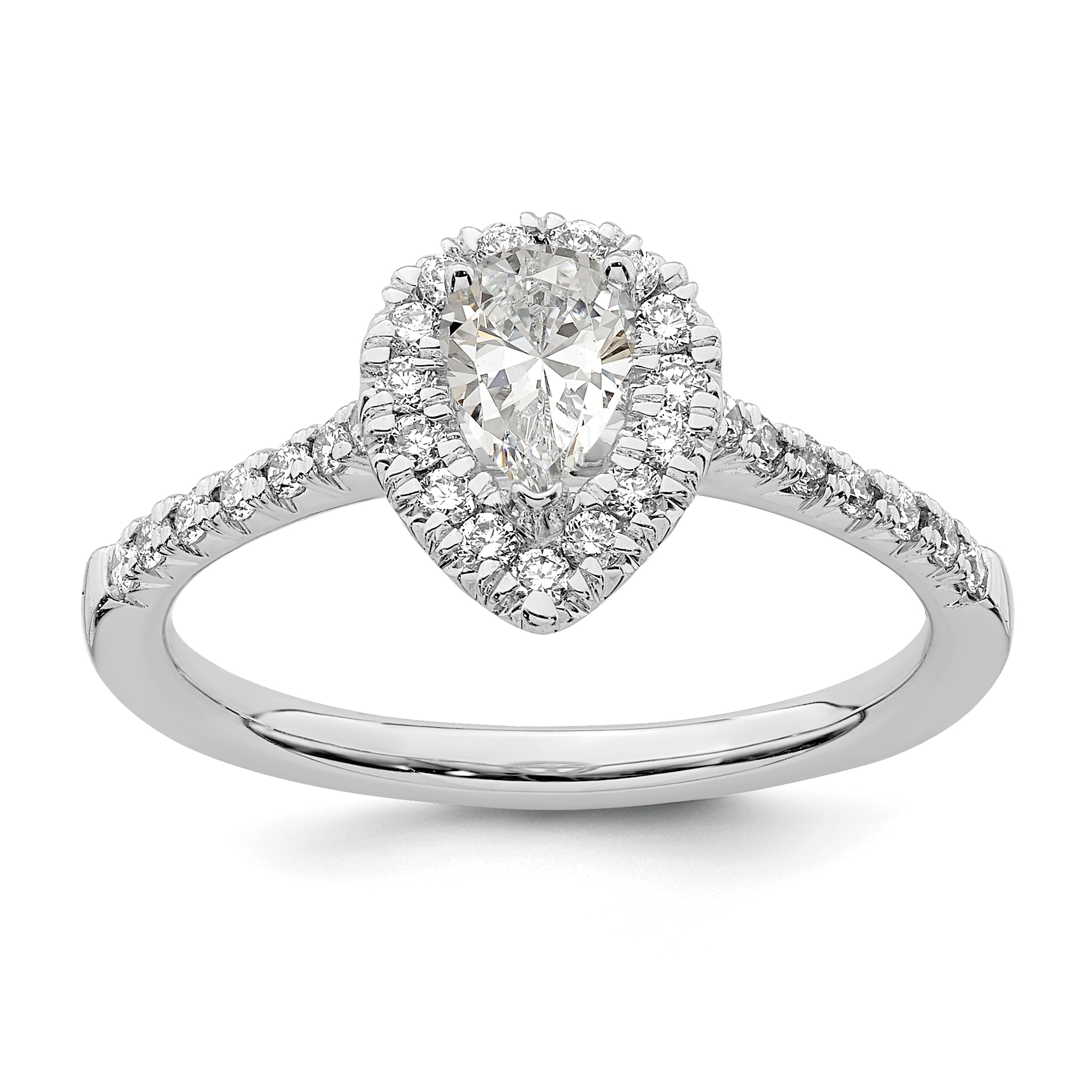 True Origin 14K White Gold 1/3 carat Lab Grown Diamond VS  D E F  Semi Mount Pear Halo Engagement Ring (RM2064E-050-WLD)