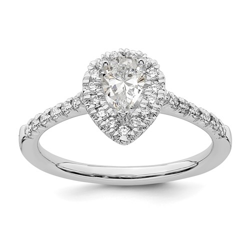 True Origin 14K White Gold 0.33 Carat Lab Grown Diamond VS+ F+ Semi-Mount Pear Halo Engagement Ring
