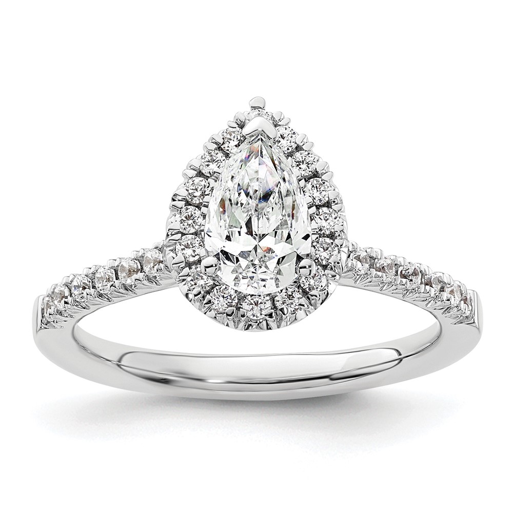 14K White Gold 0.33 Carat Lab Grown Diamond VS SI+ G+ 0.75 Carat Center Pear Semi Mount Halo Engagement Ring