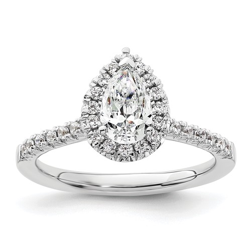 14K White Gold 0.33 Carat Lab Grown Diamond VS SI+ G+ 0.75 Carat Center Pear Semi Mount Halo Engagement Ring