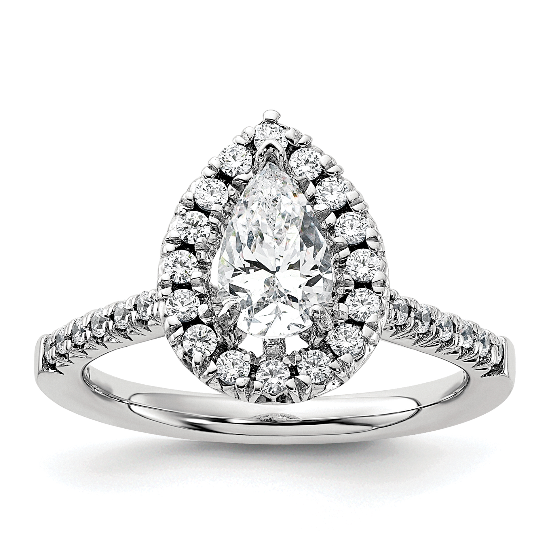 True Origin 14K White Gold 3/8 carat Lab Grown Diamond VS  D E F  Semi Mount Pear Halo Engagement Ring (RM2064E-100-WLD)