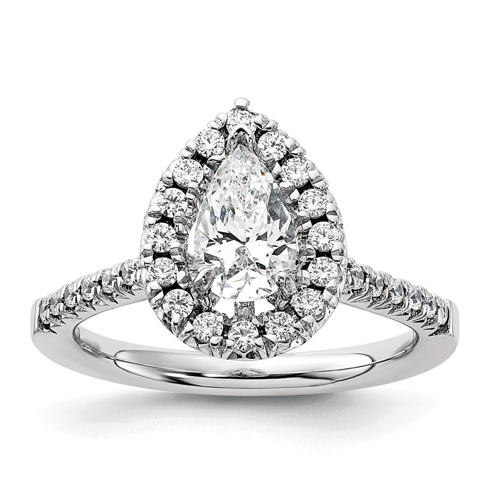 True Origin 14K White Gold 0.38 Carat Lab Grown Diamond VS+ F+ Semi-Mount Pear Halo Engagement Ring