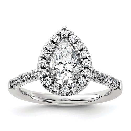14K White Gold 0.38 Carat Lab Grown Diamond VS SI+ G+ 1 Carat Center Pear Semi Mount Halo Engagement Ring