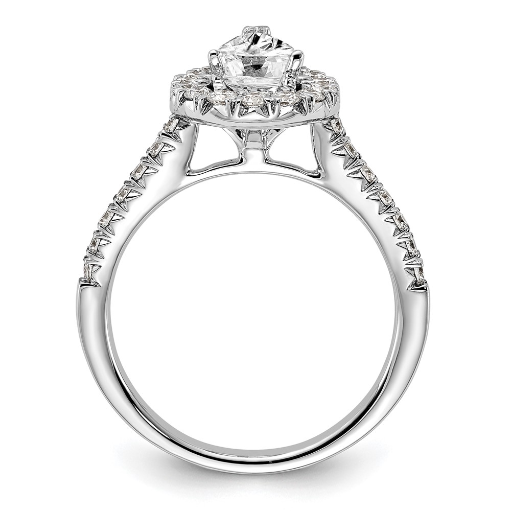 14k White Gold 5/8 carat Lab Grown Diamond VS/SI+ G+ 1 1/2 carat Center Pear Semi Mount Halo Engagement Ring (RM2064E-150-7WLG)