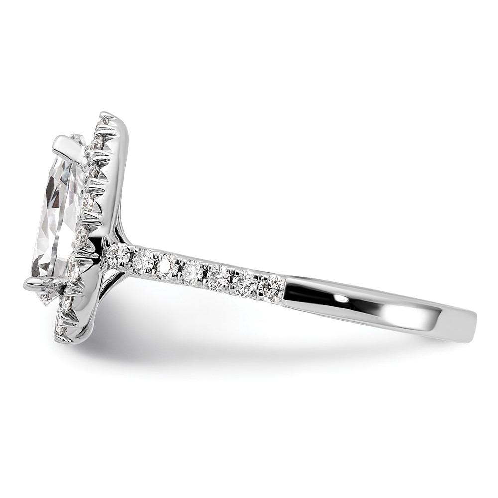 14k White Gold 5/8 carat Lab Grown Diamond VS/SI+ G+ 1 1/2 carat Center Pear Semi Mount Halo Engagement Ring (RM2064E-150-7WLG)
