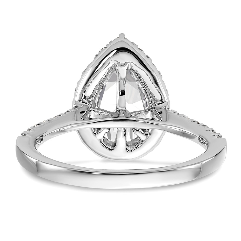 14k White Gold 5/8 carat Lab Grown Diamond VS/SI+ G+ 1 1/2 carat Center Pear Semi Mount Halo Engagement Ring (RM2064E-150-7WLG)
