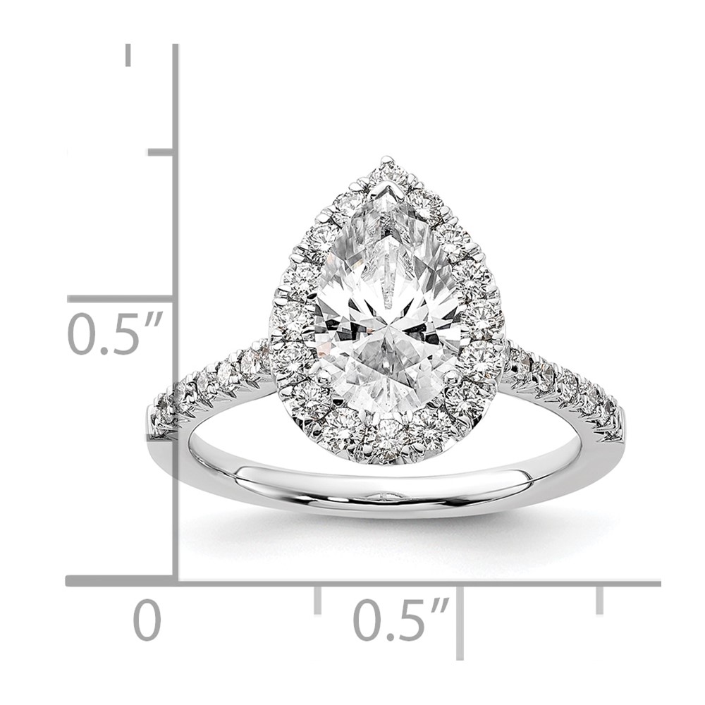14k White Gold 5/8 carat Lab Grown Diamond VS/SI+ G+ 1 1/2 carat Center Pear Semi Mount Halo Engagement Ring (RM2064E-150-7WLG)