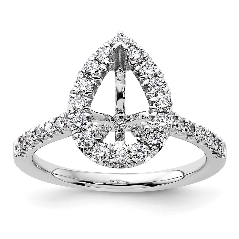14k White Gold 5/8 carat Lab Grown Diamond VS/SI+ G+ 1 1/2 carat Center Pear Semi Mount Halo Engagement Ring (RM2064E-150-7WLG)
