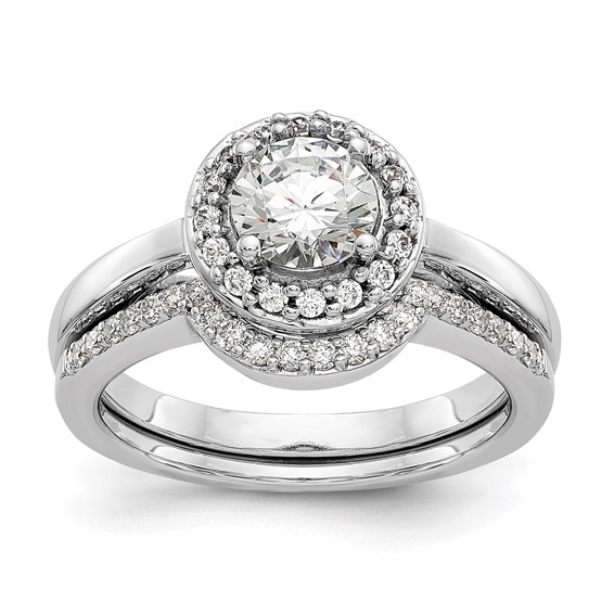 14K White Gold Halo (Holds 3/4 carat (6.5mm) Round Center) Engagement Ring Mounting