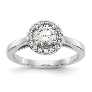 14K White Gold Halo (Holds 3/4 carat (6.5mm) Round Center) Engagement Ring Mounting