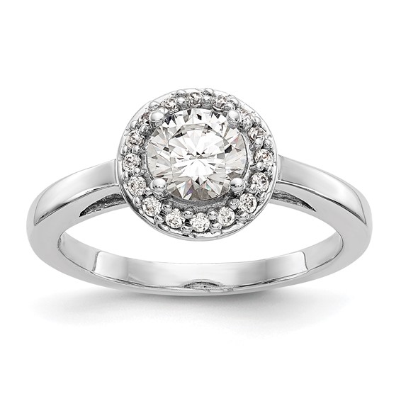 14K White Gold Halo (Holds 3/4 carat (6.5mm) Round Center) Engagement Ring Mounting