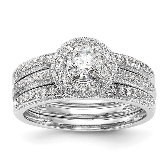 14K White Gold Halo (Holds 1/4 carat (4.00mm) Round Center) 1/10 carat Diamond Semi-Mount Engagement Ring