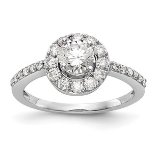 14K White Gold Halo (Holds 1/2 carat (5.00mm) Round Center) Engagement Ring Mounting