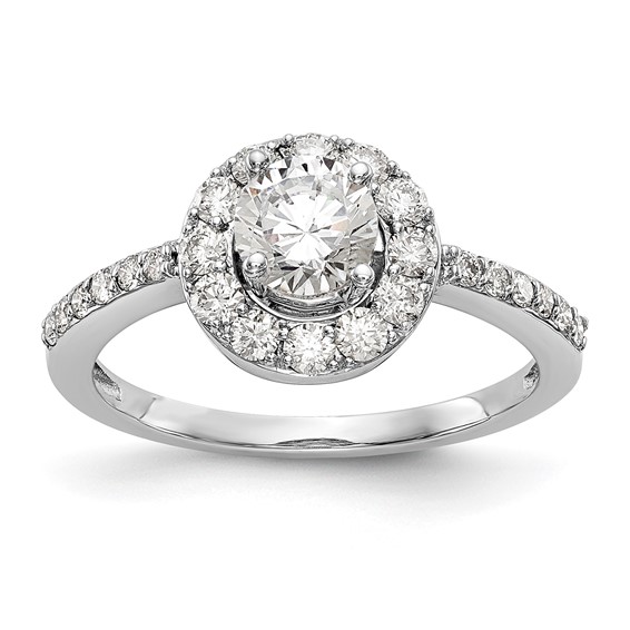 14K White Gold Halo (Holds 1/2 carat (5.00mm) Round Center) Engagement Ring Mounting