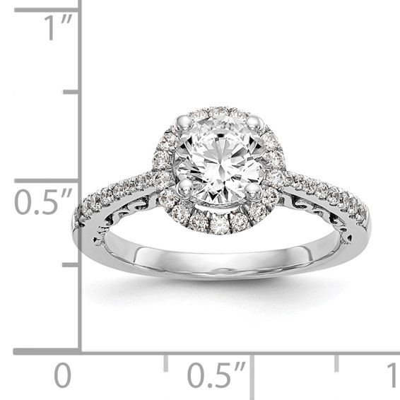 14K White Gold Round Diamond Semi-Mount Halo Engagement Ring