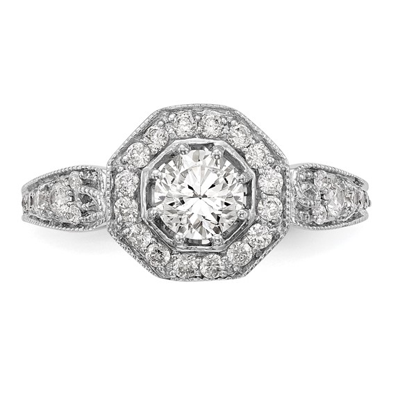 14K White Gold Round Diamond Semi-Mount Halo Engagement Ring