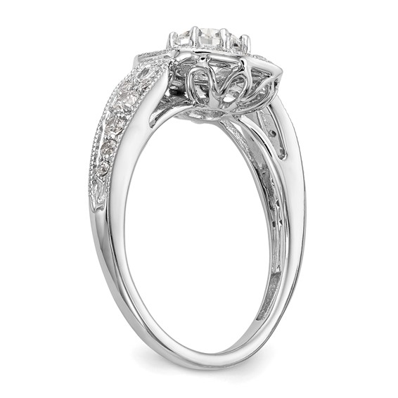 14K White Gold Round Diamond Semi-Mount Halo Engagement Ring