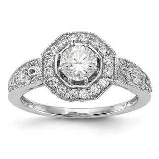 14K White Gold Round Diamond Semi-Mount Halo Engagement Ring