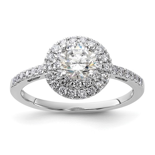 14K White Gold 0.88 Carat Lab Grown Diamond VS SI+ G+ Complete Double Halo Engagement Ring