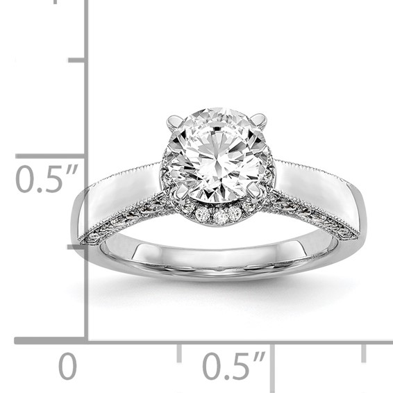 14K White Gold Round Diamond Semi-Mount Halo Engagement Ring