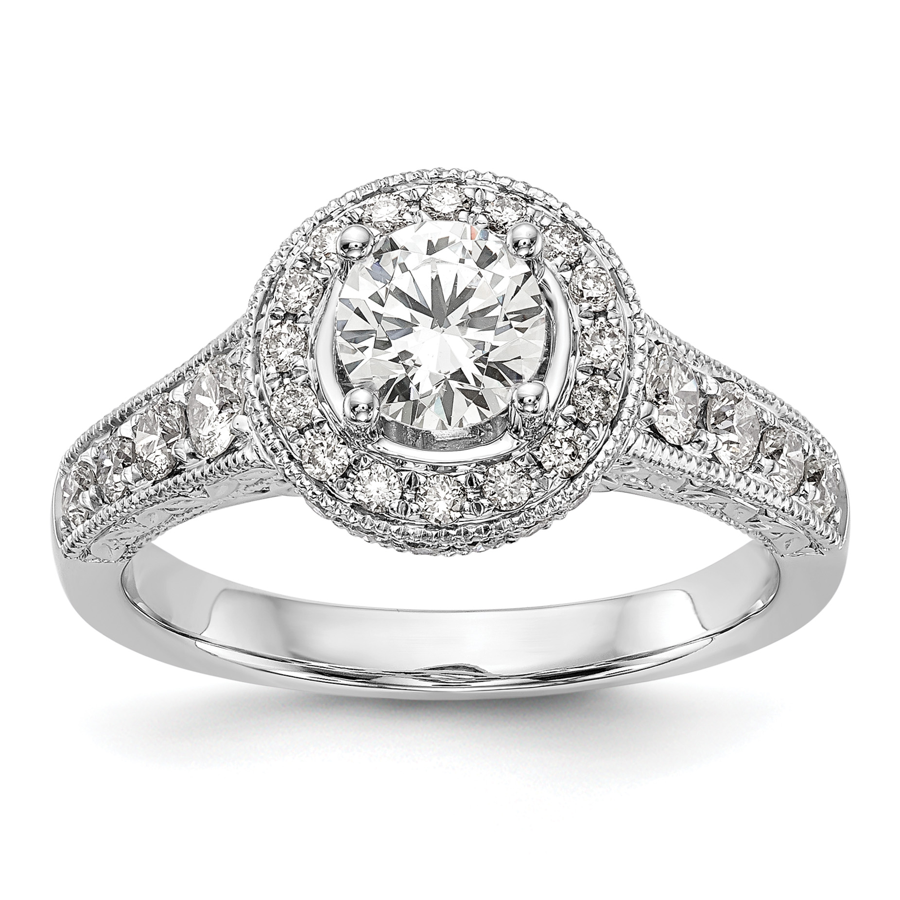 14k White Gold 3/4 carat Lab Grown Diamond VS/SI+ G+ 3/4 carat Center Round Semi Mount Engagement Ring (RM2118E-075-7WLG)