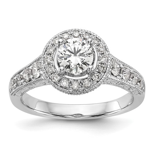 14k White Gold 3/4 carat Lab Grown Diamond VS/SI+ G+ 3/4 carat Center Round Semi Mount Engagement Ring