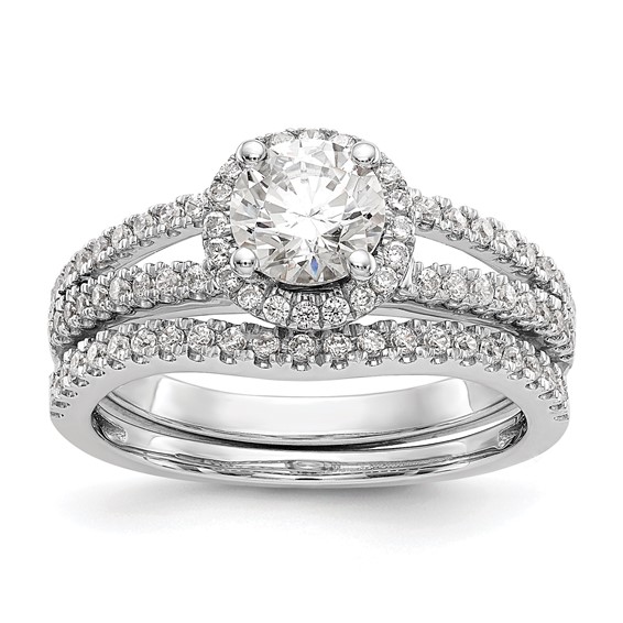 14K White Gold Round Halo Plus Engagement Ring Mounting