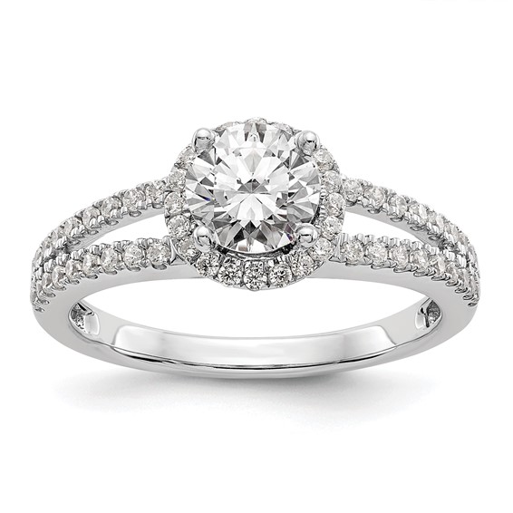 14K White Gold Round Halo Plus Engagement Ring Mounting