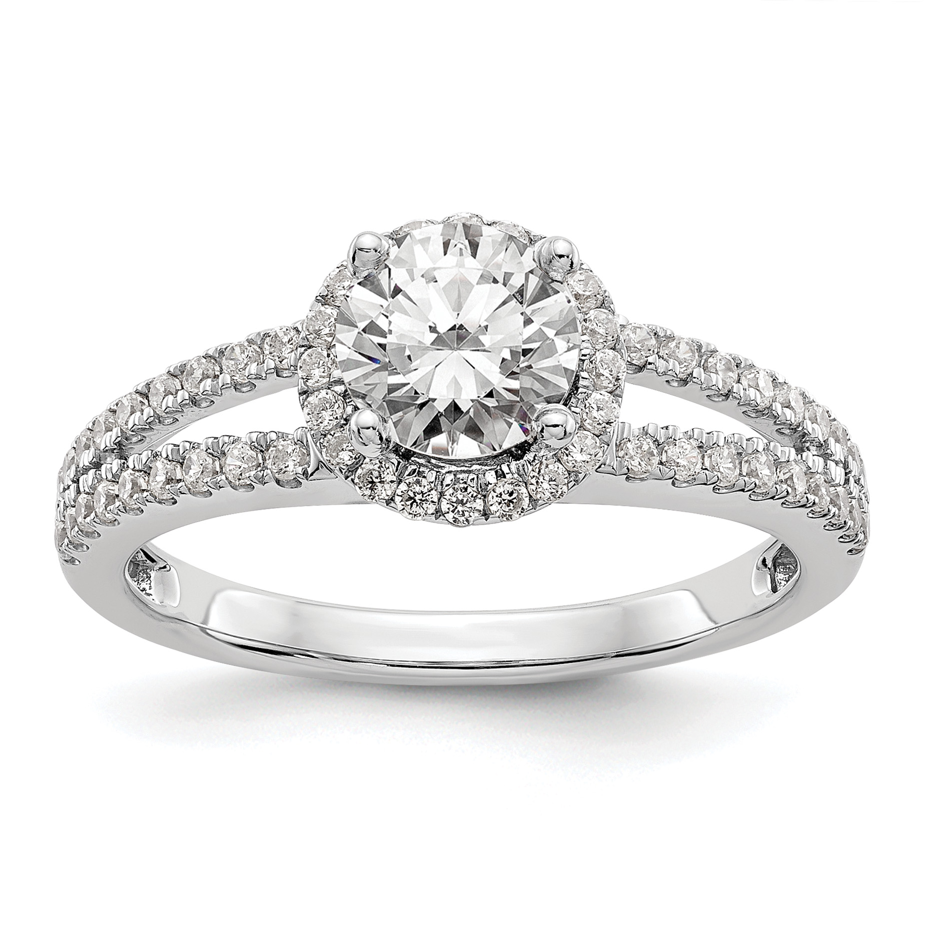 14k White Gold 1/3 carat Lab Grown Diamond VS/SI+ G+ 3/4 carat Center Round Semi Mount Engagement Ring (RM2126E-075-WLG)