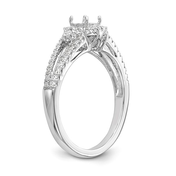 14K White Gold Round Diamond Semi-Mount Halo Engagement Ring