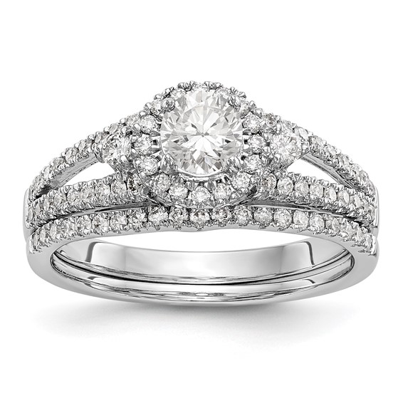 14K White Gold Round Diamond Semi-Mount Halo Engagement Ring