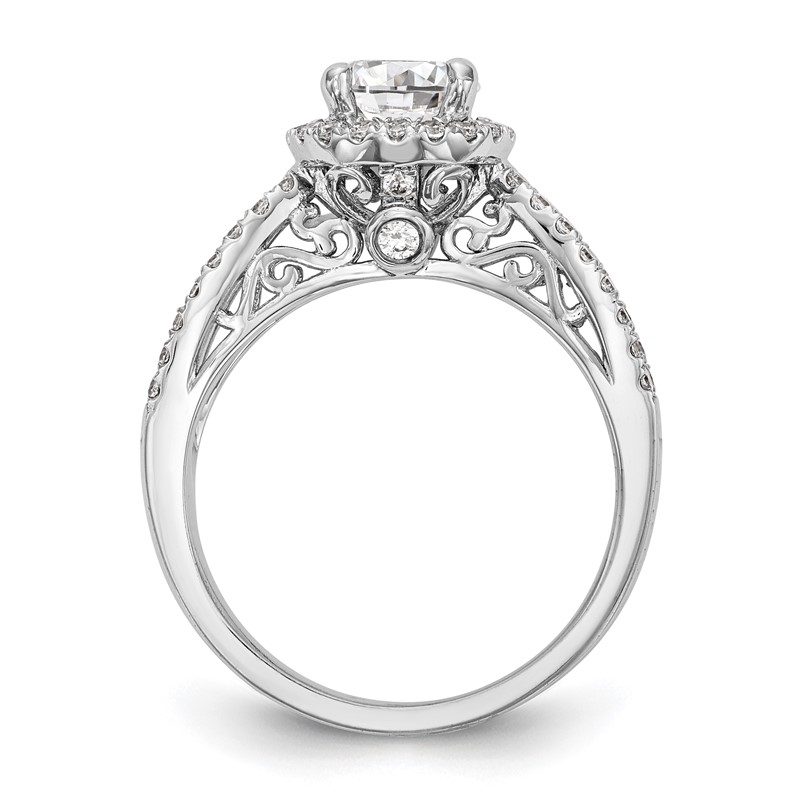 14k White Gold 5/8 carat Lab Grown Diamond VS/SI+ G+ 1 carat Center Round Semi Mount Halo Engagement Ring