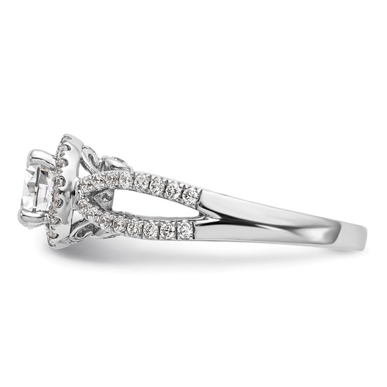 14k White Gold 5/8 carat Lab Grown Diamond VS/SI+ G+ 1 carat Center Round Semi Mount Halo Engagement Ring