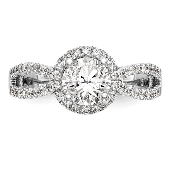 14k White Gold 5/8 carat Lab Grown Diamond VS/SI+ G+ 1 carat Center Round Semi Mount Halo Engagement Ring