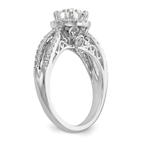 14k White Gold 5/8 carat Lab Grown Diamond VS/SI+ G+ 1 carat Center Round Semi Mount Halo Engagement Ring