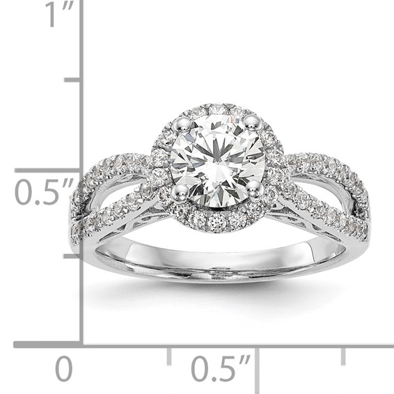 14k White Gold 5/8 carat Lab Grown Diamond VS/SI+ G+ 1 carat Center Round Semi Mount Halo Engagement Ring