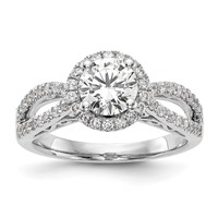 14K White Gold 0.62 Carat Lab Grown Diamond VS SI+ G+ 1 Carat Center Round Semi Mount Halo Engagement Ring view 1