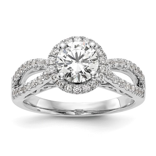 14K White Gold 0.62 Carat Lab Grown Diamond VS SI+ G+ 1 Carat Center Round Semi Mount Halo Engagement Ring