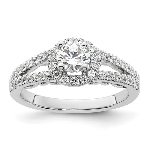 14K White Gold 1 Carat Lab Grown Diamond VS SI+ G+ Complete Round Halo Engagement Ring