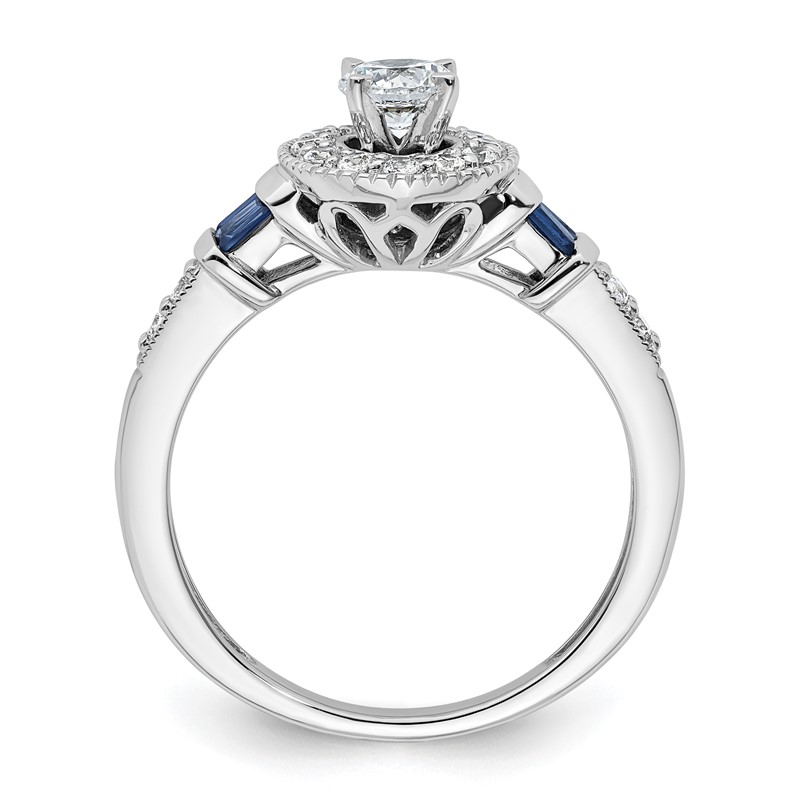 14k White Gold 1/2 carat Lab Grown Diamond VS/SI+ G+ and Created Sapphire Complete Round Halo Engagement Ring