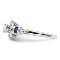 14K White Gold 0.50 Carat Lab Grown Diamond VS SI+ G+ and Created Sapphire Complete Round Halo Engagement Ring view 3