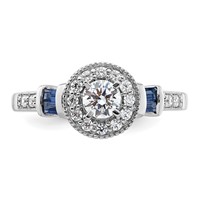 14K White Gold 0.50 Carat Lab Grown Diamond VS SI+ G+ and Created Sapphire Complete Round Halo Engagement Ring view 4