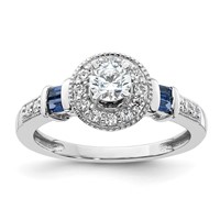14K White Gold 0.50 Carat Lab Grown Diamond VS SI+ G+ and Created Sapphire Complete Round Halo Engagement Ring view 1